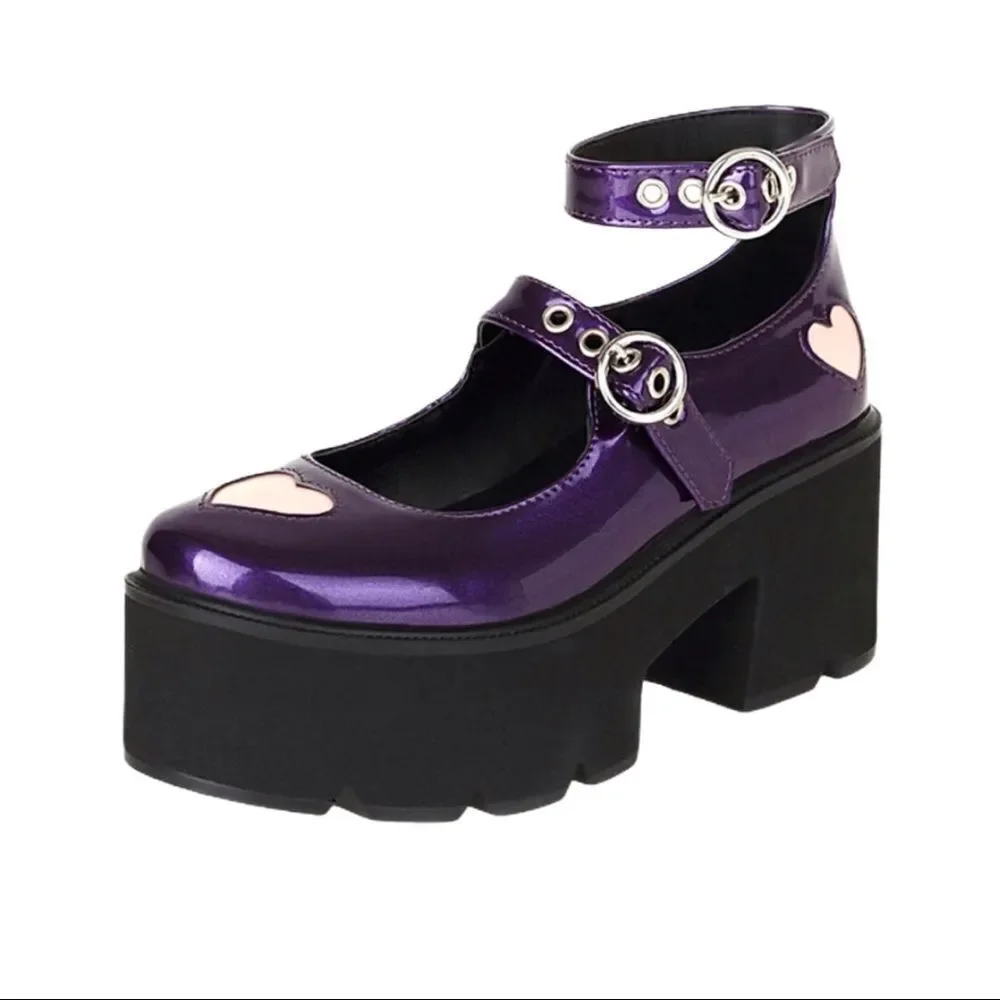Purple Patent Mary Jane Chunky Heel Platform Shoes 9 NWT